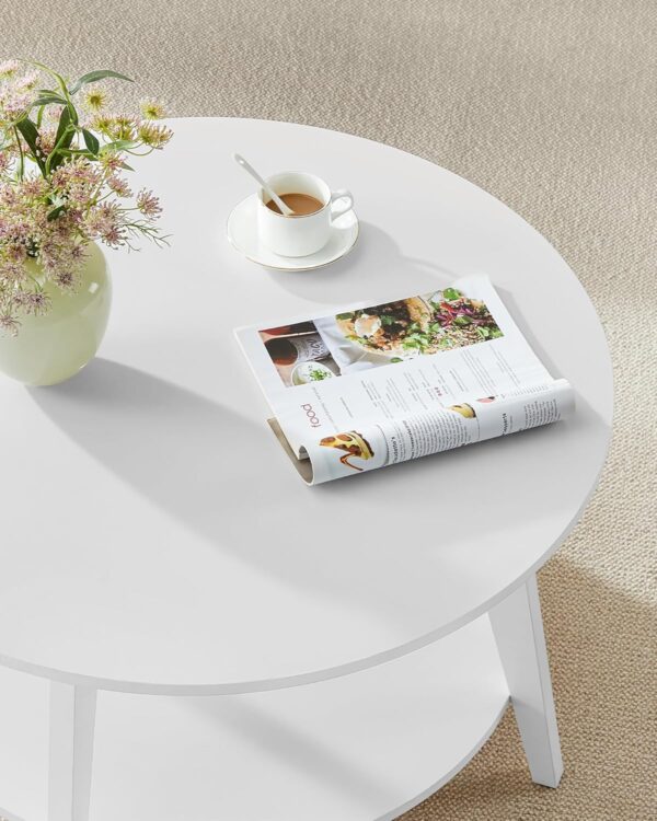 VASAGLE Couchtisch rund 80 cm 2‑stufig schneeweiß – leicht zu montieren