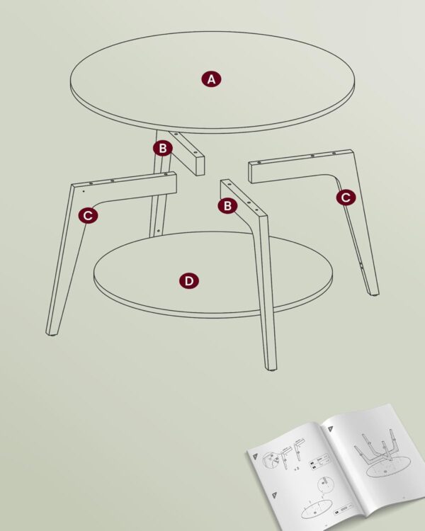 VASAGLE Couchtisch rund 80 cm 2‑stufig schneeweiß – leicht zu montieren