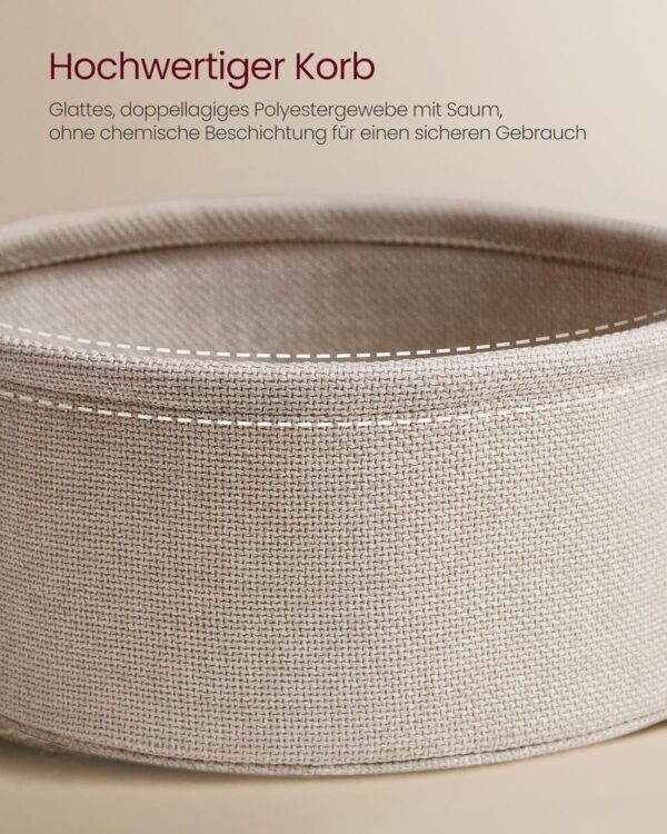 VASAGLE Couchtisch rund mit Stauraum, Stoffkorb, Metallrahmen, mattweiß‑Kamelbraun