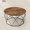 VASAGLE Couchtisch Stahlgestell Vintage Braun‑Schwarz Industrie‑Design
