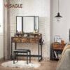 VASAGLE Doppel‑Unterschrank‑Set 3 Schubladen, Dreispiegel, gepolsterter Hocker – Industrie rustikal