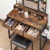 VASAGLE Doppel‑Unterschrank‑Set 3 Schubladen, Dreispiegel, gepolsterter Hocker – Industrie rustikal