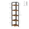 VASAGLE Eckregal 5 Ablagen, 30 x 30 x 150 cm, Industrie‑Design, Vintage Braun/Schwarz