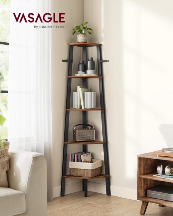 VASAGLE Eckregal 5‑Ebenen Leiter, Industrie‑Design, Stahlrahmen (braun‑schwarz)
