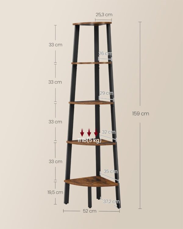 VASAGLE Eckregal 5‑Ebenen Leiter, Industrie‑Design, Stahlrahmen (braun‑schwarz)