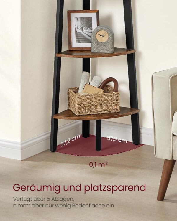 VASAGLE Eckregal 5‑Ebenen Leiter, Industrie‑Design, Stahlrahmen (braun‑schwarz)
