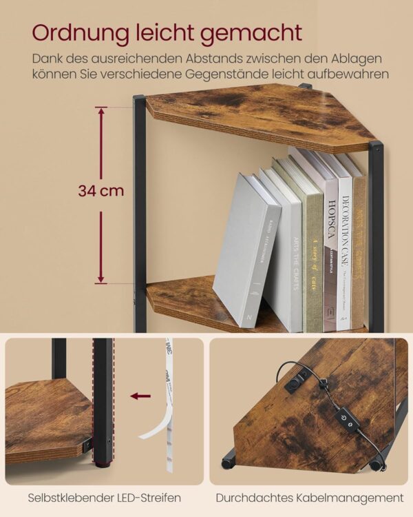 VASAGLE Eckregal 5‑Ebenen mit einstellbarer LED‑Beleuchtung Stahlrahmen