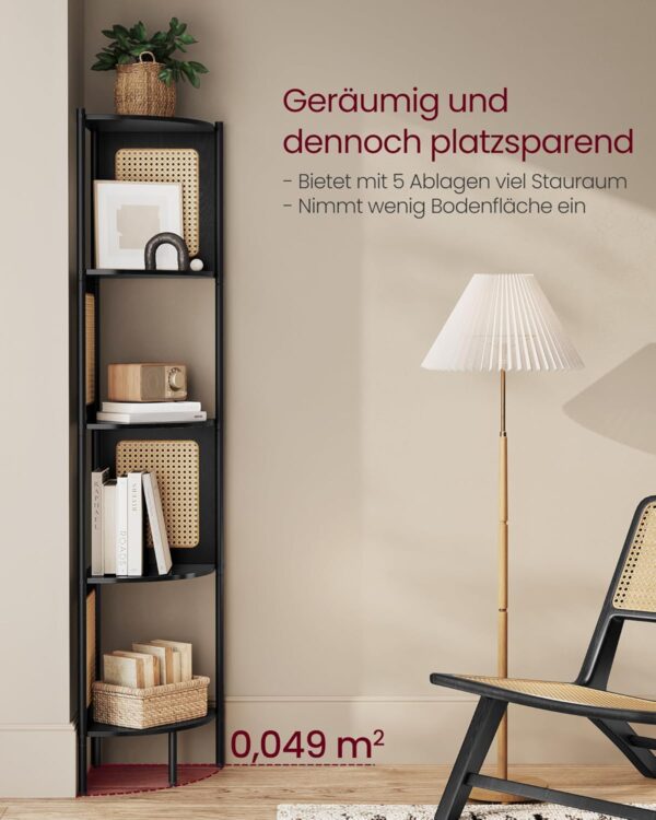 VASAGLE Eckregal 5‑Ebenen Polyrattan‑Seiten Metallrahmen 31,9 × 31,9 × 156,4 cm