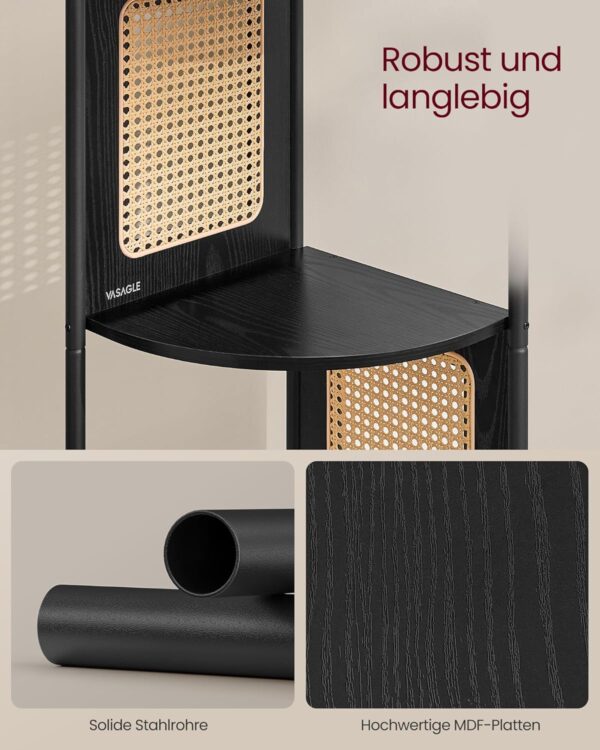 VASAGLE Eckregal 5‑Ebenen Polyrattan‑Seiten Metallrahmen 31,9 × 31,9 × 156,4 cm