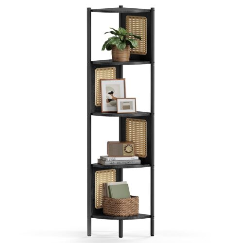 VASAGLE Eckregal 5‑Ebenen Polyrattan‑Seiten Metallrahmen 31,9 × 31,9 × 156,4 cm