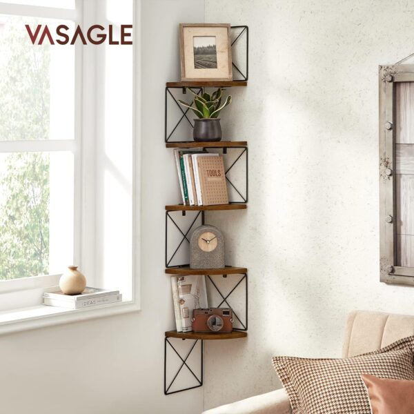 VASAGLE Eckregal Zickzack‑Design 5 Ebenen vintage Braun‑Schwarz