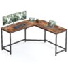 VASAGLE Eckschreibtisch L‑Form 149 cm x 149 cm, platzsparend, vintage Braun/Tintenschwarz