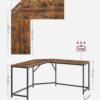 VASAGLE Eckschreibtisch L‑Form 149 cm x 149 cm, platzsparend, vintage Braun/Tintenschwarz