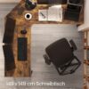 VASAGLE Eckschreibtisch L‑Form 149 cm x 149 cm, platzsparend, vintage Braun/Tintenschwarz