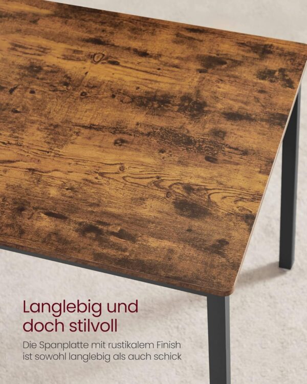 VASAGLE Esstisch 3er‑Set 70 x 110 cm, 2 Bänke, Stahlgestell, vintagebraun/tintenschwarz
