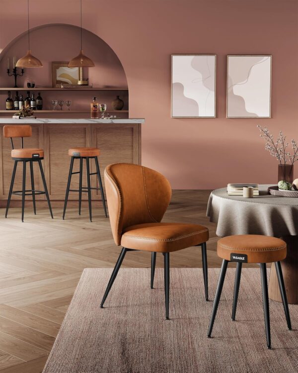 VASAGLE Esszimmerstühle 2er Set Kunstleder Mid‑Century‑Modern Karamellbraun