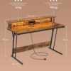 VASAGLE Gaming‑Schreibtisch mit Steckdosenleiste & 2‑Monitor‑Ständer, vintagebraun 55×135×76 cm