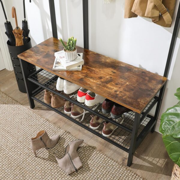 VASAGLE Garderobenständer 185 cm, 9 Kleiderhaken & Schuhregal, Gitterwand