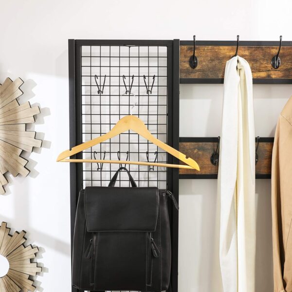 VASAGLE Garderobenständer 185 cm, 9 Kleiderhaken & Schuhregal, Gitterwand