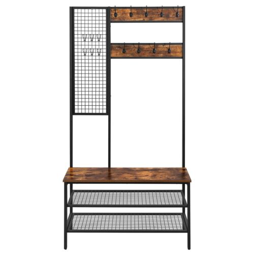 VASAGLE Garderobenständer 185 cm, 9 Kleiderhaken & Schuhregal, Gitterwand