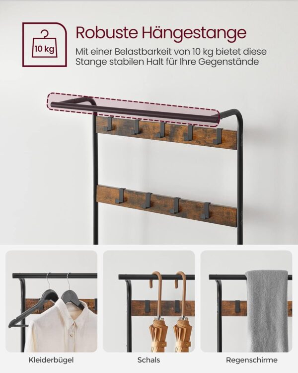 VASAGLE Garderobenständer 4‑in‑1 mit 9 abnehmbaren Haken – Industrie‑Design