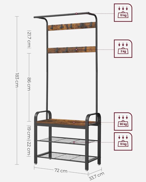 VASAGLE Garderobenständer 4‑in‑1 mit 9 abnehmbaren Haken – Industrie‑Design