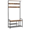 VASAGLE Garderobenständer 9 Haken, Schuhbank & Ablage, 30 x 85 x 180 cm, Industrie‑Design