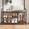 VASAGLE Garderobenständer 9 Haken, Schuhbank & Ablage, 30 x 85 x 180 cm, Industrie‑Design