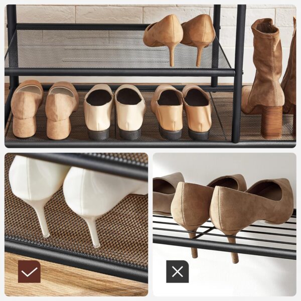 VASAGLE Garderobenständer 9 Haken, Schuhbank & Ablage, 30 x 85 x 180 cm, Industrie‑Design