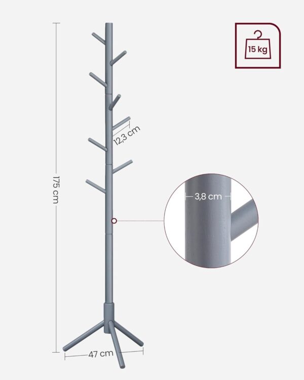 VASAGLE Garderobenständer Massivholz 8 Haken 3 verstellbare Höhen Baumform