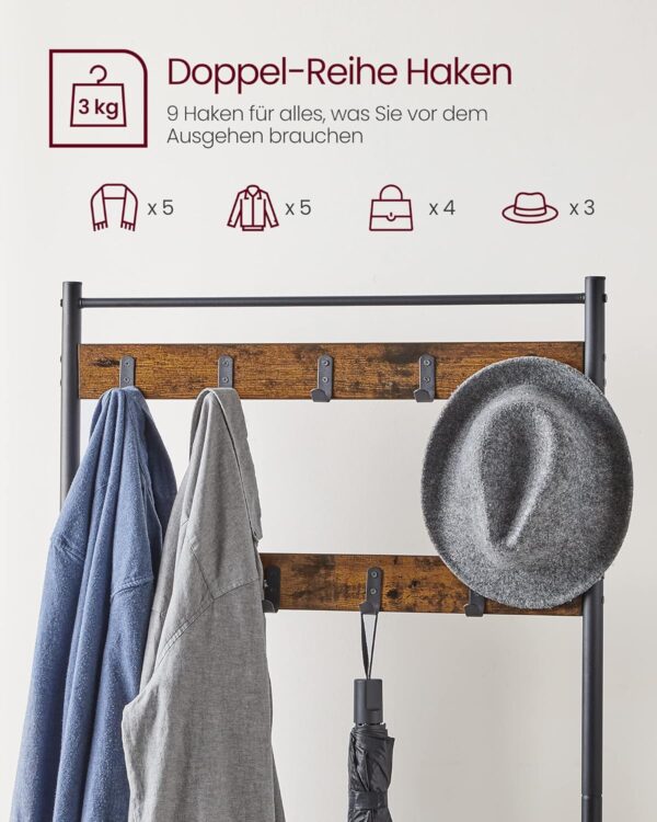 VASAGLE Garderobenständer mit Schuhablage & Sitzfläche 177 cm Industrie‑Metall‑Design