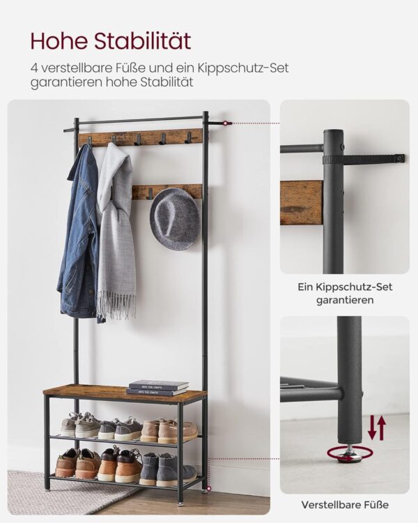 VASAGLE Garderobenständer mit Schuhablage & Sitzfläche 177 cm Industrie‑Metall‑Design