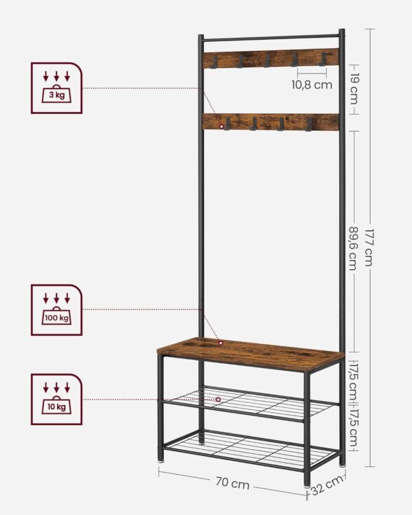 VASAGLE Garderobenständer mit Schuhablage & Sitzfläche 177 cm Industrie‑Metall‑Design