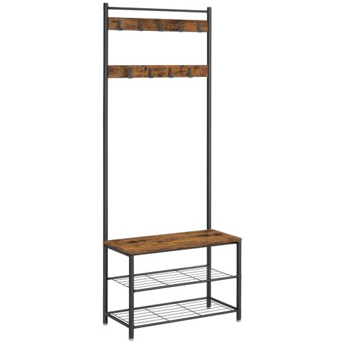 VASAGLE Garderobenständer mit Schuhablage & Sitzfläche 177 cm Industrie‑Metall‑Design