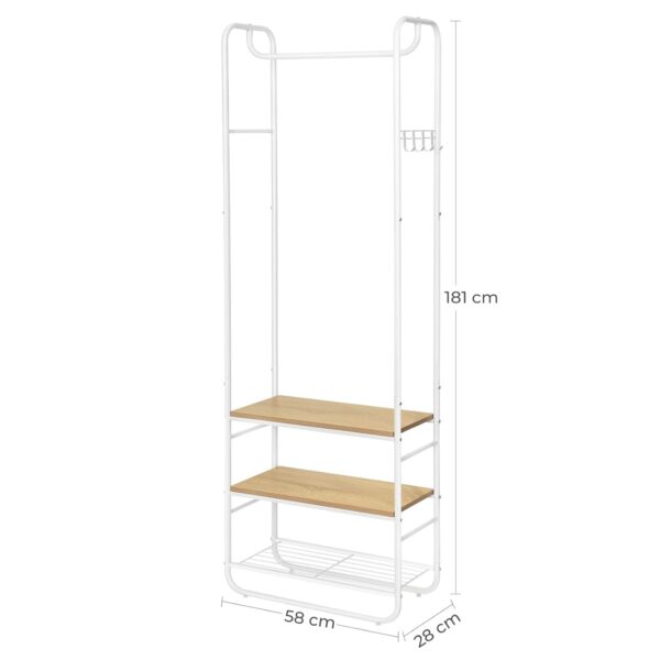 VASAGLE Garderobenständer mit Schuhablage, skandinavisches Design, mattweiß‑gold