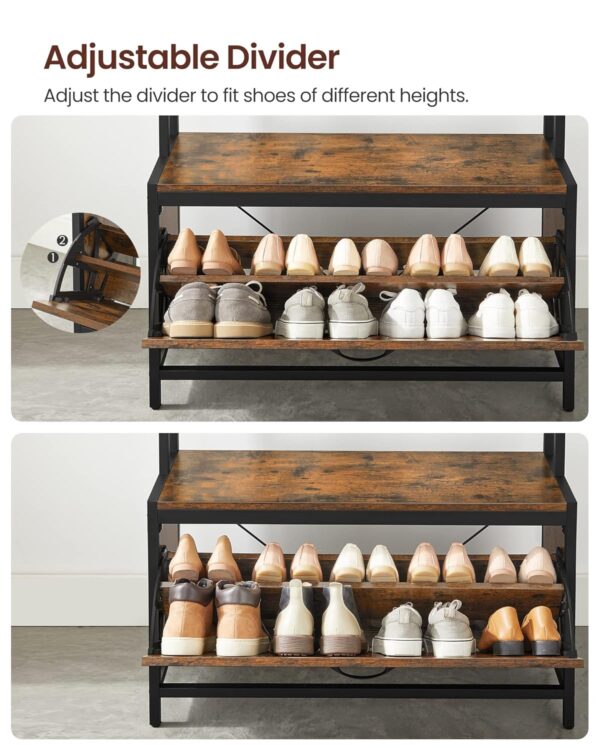VASAGLE Garderobenständer mit Sitzbank, 9 Haken & Schuhschrank, industrielles Design
