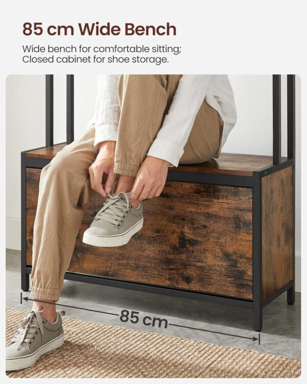 VASAGLE Garderobenständer mit Sitzbank, 9 Haken & Schuhschrank, industrielles Design