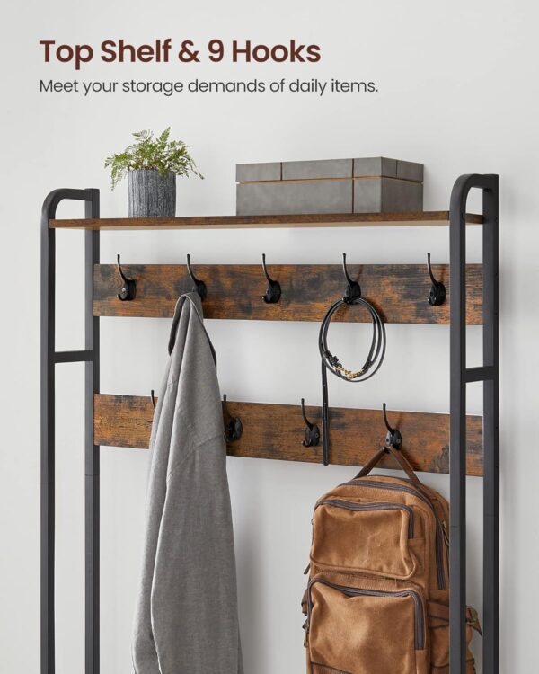 VASAGLE Garderobenständer mit Sitzbank, 9 Haken & Schuhschrank, industrielles Design