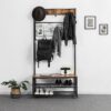 VASAGLE Garderobenständer Sitzbank, 9 Haken, Schuhregal & Memo‑Board