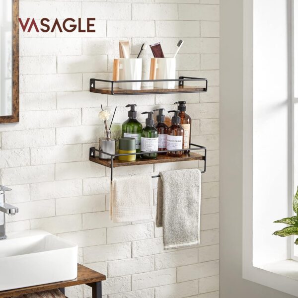 VASAGLE Gewürzregal 2er Set – Schweberegal mit Stange, vintagebraun‑schwarz