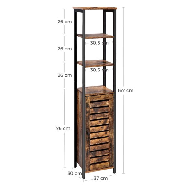 VASAGLE Hochschrank 3 offene + 2 verdeckte Ablagen Vintage Braun/Schwarz 37x30x167 cm
