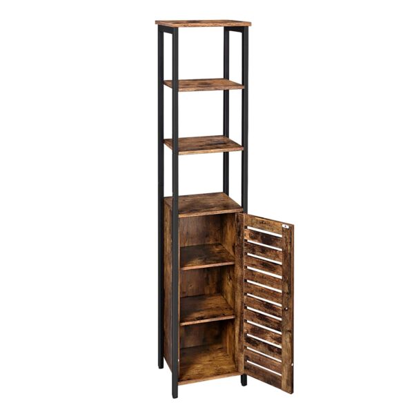 VASAGLE Hochschrank 3 offene + 2 verdeckte Ablagen Vintage Braun/Schwarz 37x30x167 cm