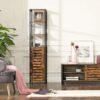 VASAGLE Hochschrank 3 offene + 2 verdeckte Ablagen Vintage Braun/Schwarz 37x30x167 cm