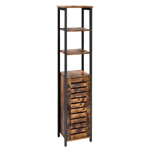 VASAGLE Hochschrank 3 offene + 2 verdeckte Ablagen Vintage Braun/Schwarz 37x30x167 cm