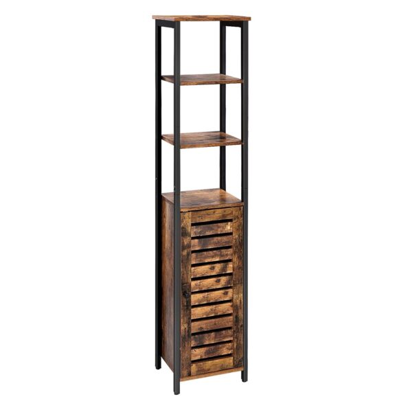 VASAGLE Hochschrank 3 offene + 2 verdeckte Ablagen Vintage Braun/Schwarz 37x30x167 cm