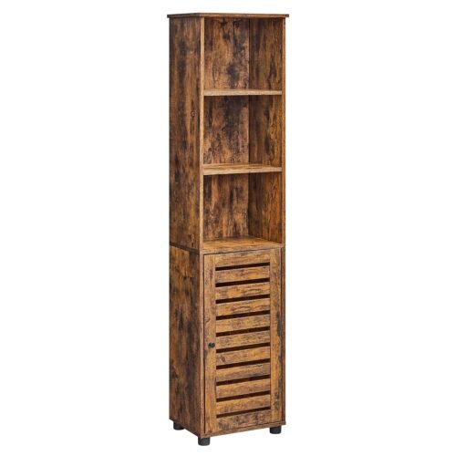 VASAGLE Hochschrank Bad 3 offene Fächer 2 verstellbare Einlegeböden Vintage‑Braun