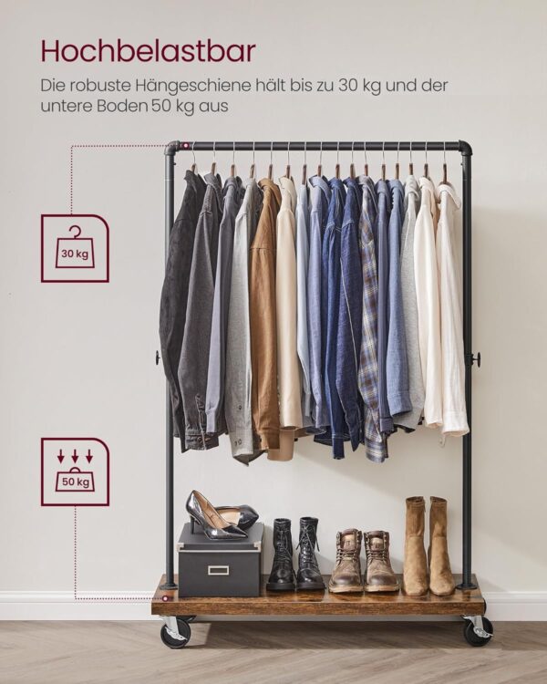 VASAGLE Kleiderständer 80 kg arretierbare Rollen Industrie‑Design
