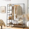 VASAGLE Kleiderständer Garderobe 45×120×160 cm mit Kleiderstange, Schuhablage & 6 abnehmbaren Haken