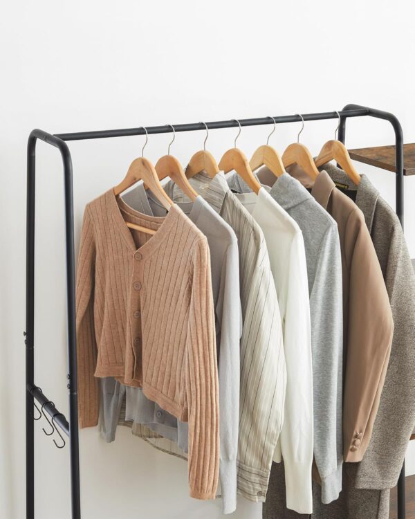 VASAGLE Kleiderständer Garderobe 45×120×160 cm mit Kleiderstange, Schuhablage & 6 abnehmbaren Haken