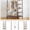VASAGLE Kleiderständer Garderobe 45×120×160 cm mit Kleiderstange, Schuhablage & 6 abnehmbaren Haken
